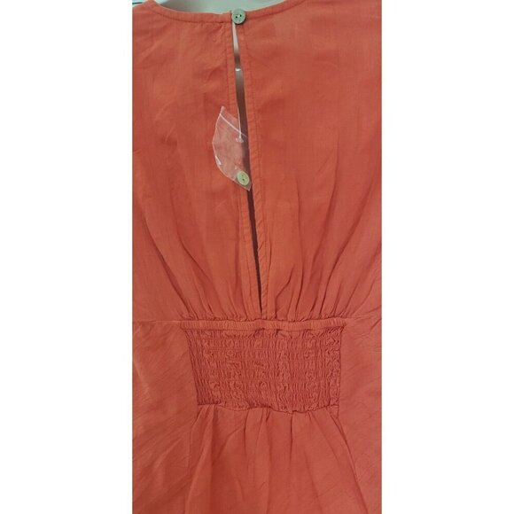 NEW FREE PEOPLE FREE-EST NATALYA SMOCKED COTTON WARM RED RUCHED MIDI DRESS SZ XS - Picture 8 of 10